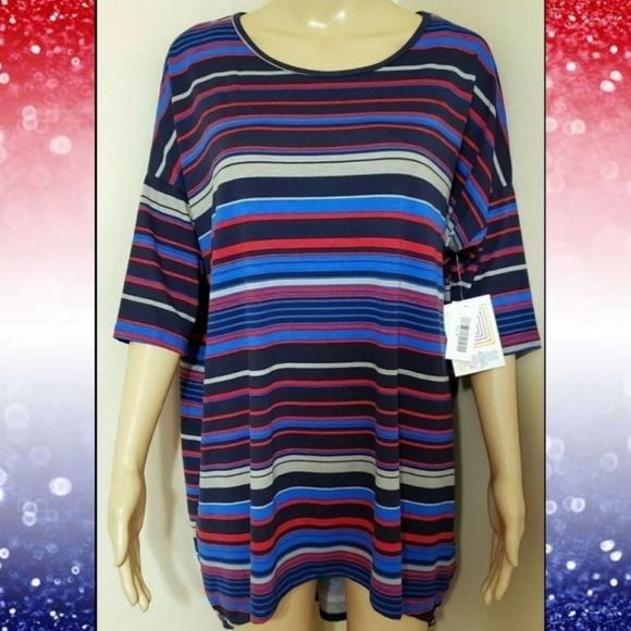 LuLaRoe Tops - CUTE NWT LuLaRoe M L Irma Red Blue Striped Tunic Top Labor Day Veterans Day BTS!